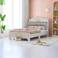 Latitude Run® Wooden Twin Size House Bed with Storage Headboard ,Kids Bed with Storage Shelf