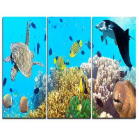 Design Art Underwater Panorama with Sea Creatures - 3 Piece Graphic Art on Wrapped Canvas Set