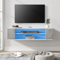 Wrought Studio 3-Tier Floating Tv Stand Wall Mounted With Blue Led Lights, Floating Entertainment Centre Strage Shelf, W