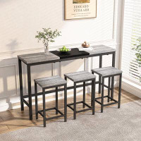 17 Stories Modern Pub Table Set with Long Dining Table and 3 Stools