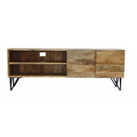 Union Rustic Industrial Style Mango Wood And Metal Tv Stand With Storage Cabinet, Brown