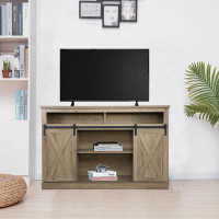 Gracie Oaks TV Stand Sliding Barn Door Farmhouse Wood Entertainment Centre, Storage Accent Chests/ Cabinets Table Living