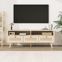 Ceballos Rattan TV Stand With Solid Wood Feet, TV Console Table For Living Room