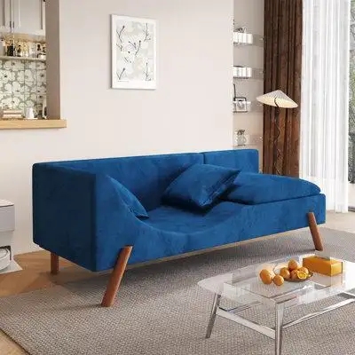 George Oliver Cut-and-fill chaise longue,convertible multifunctional loveseat sofa blue