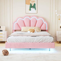 Mercer41 Upholstered Smart LED Bed Frame With Elegant Flowers Headboard