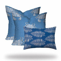 HomeRoots Set Of Three 20" X 20" Blue And White Crab Enveloped Coastal Throw Indoor Outdoor Pillow