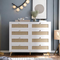 Bay Isle Home™ Dresser With 8 Rattan Drawers, Golden Legs And Handles