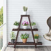 Arlmont & Co. 3 Tier 8 Potted Bamboo Flower Holder Ladder Rack For Multiple Triangle Table Plant Pot Stand