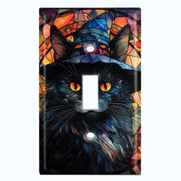 WorldAcc Metal Light Switch Plate Outlet Cover (Halloween Spooky Black Cat Witch Hat - Single Toggle)