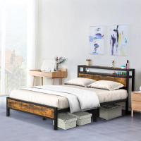 17 Stories Florece Bed Frame with Charging Station, Strong Support Legs, Noise-Free, No Box Spring Needed