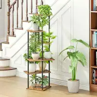 17 Stories Plant Stand Indoor 5-Tier Metal Wood Plant Shelf for Multiple Flower Pots Corner Tall Flower Holders