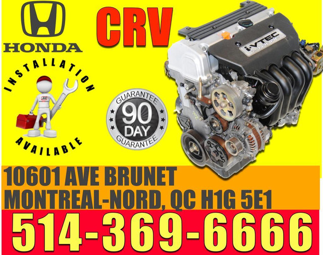 Moteur Honda CRV 2.4 2007 2008 2009 2010 2011, 07 08 09 10 11 CR-V Engine, i VTEC Motor 4 Cyl AWD 4X4 K24A in Engine & Engine Parts in Greater Montréal