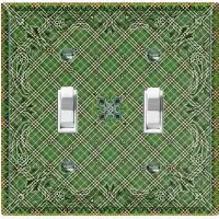 WorldAcc Metal Light Switch Plate Outlet Cover (Green Check Elegant Victorian Tile   - Single Toggle)
