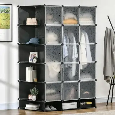 20 Cube Stackable Storage Organizer Shelf Cabinet Wardrobe for Shoes Clothes Books, Black White