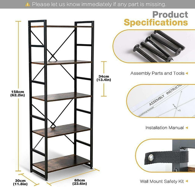 NEW 5 SHELF INDUSTRIAL TALL BOOKCASE TLSF05 in Bookcases & Shelving Units in Alberta - Image 4