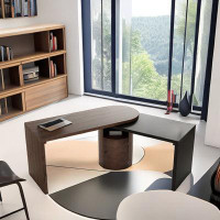 Latitude Run® L-Shaped Rotating Executive Desk With 1 Cabinet And Open Storage