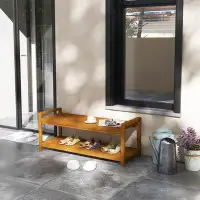 Winston Porter Garden Stool with Storage Shelf, Slatted Seat for Indoor Outdoor