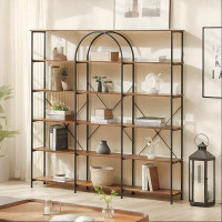 Everly Quinn Vintage Industrial 6-tier Bookcase Modern Open Shelf With Sturdy Metal Frame And Brown Mdf Shelves For Home