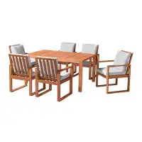 Alaterre Weston 7Pc Outdoor Set Solid Eucalyptus Wood, 6 Chairs with Cushions and 1 Dining Table