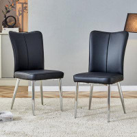 Latitude Run® Modern minimalist dining chairs, office chairs 2-piece set of PU seats with metal legs