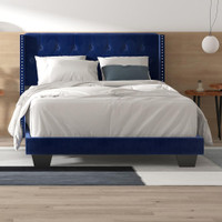 Spring Sale!!  Spectacular Looking, Modern Style, Navy Upholstered Bed