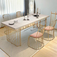 Everly Quinn 6 - Person White Rectangular Solid Wood + Iron Dining Table Set