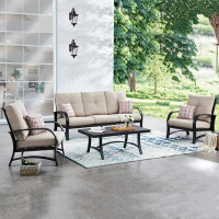 Lark Manor Aleston 4 Pieces Outdoor/Indoor Aluminum Patio Conversation Seating Group With Sunbrella Cushions And Coffee