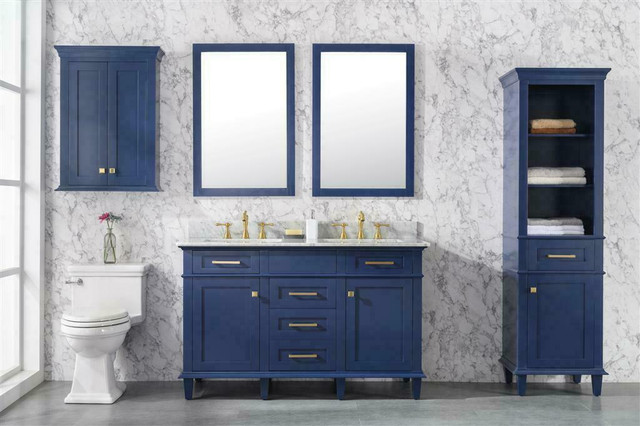 30, 36, 54, 60, 72 & 80 Blue Vanity w 2 Top Choices  (Blue Limestone or Carrara White Marble) (Mirror, OJ & Linen) LFC in Cabinets & Countertops - Image 4