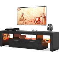 AISONYUNG BLACK LED 63" TV STAND JXYTVS003B 551496513 for 55 60 65 70 75 Inch TV, High Glossy Modern Entertainment Ce...