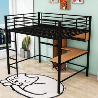 Mason & Marbles Full Metal And Wood Loft Bed With L -Shaped Desk And Shelves