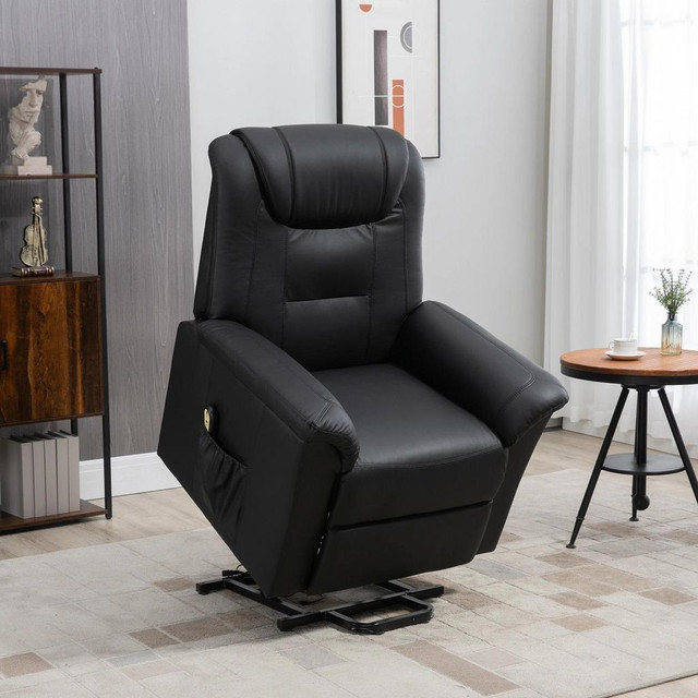 ELECTRIC POWER LIFT CHAIR FOR ELDERLY, PU LEATHER RECLINER SOFA WITH FOOTREST AND REMOTE CONTROL FOR LIVING ROOM, BLACK in Chairs & Recliners