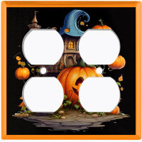 WorldAcc Metal Light Switch Plate Outlet Cover (Halloween Spooky Tree House Pumpkin - Double Duplex)
