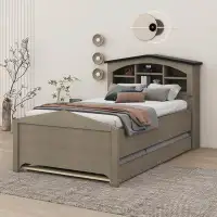 Ivy Bronx Twin Size Wood Platform Bed With House-Shaped Storage Headboard And Trundle