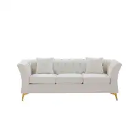 Mercer41 Modern Chesterfield Curved Sofa Tufted Velvet Couch 3 Seat Button Tufed Loveseat With Scroll Arms And Gold Meta