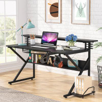 Inbox Zero 47 Inches Computer PC Desk, Gaming Desk With Monitor Shelf And Headphone Hook