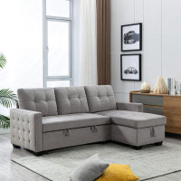 Latitude Run® 77 Inch Reversible Sectional Storage Sleeper Sofa Bed , L-Shape 2 Seat Sectional Chaise With Storage , Ski