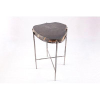 DYAG East Living Edge Petrified Wood Top W Iron Stand Accent Table Or Side Table 45