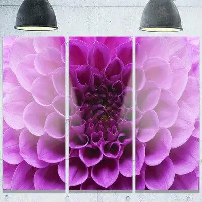 Made in Canada - Design Art 'Large Light Purple Flower and Petals' 3 Piece Photographic Print on Metal Set