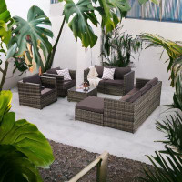 Latitude Run® Outdoor 6 Pieces Furniture, Garden Rattan Sofa And Talbe Set