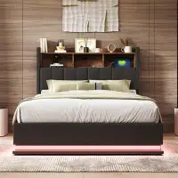 Mercer41 Upholstered Platform Bed With Storage Headboard And Hydraulic Storage System