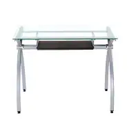 Ivy Bronx Techni Mobili Contempo Clear Glass Top Computer Desk With Pull Out Keyboard Panel