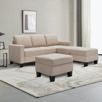 Latitude Run® Wood Frame Combination Sofa with Footstool and Nailhead Trim for Living Room