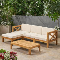 Latitude Run® 5-Piece Tawny Brown Contemporary Outdoor Furniture Conversation Set - Beige Cushions