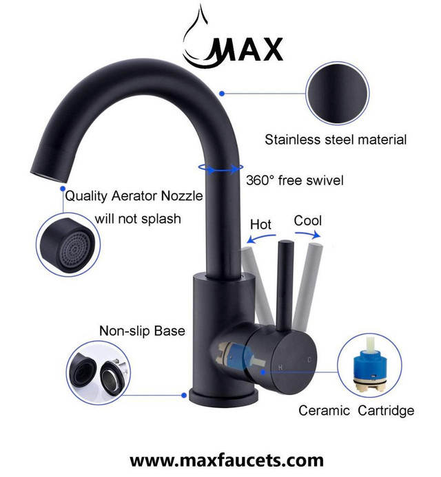 https://maxfaucets.ca/products/swivel-bathroom-faucet-side-handle-with-pop-up-drain-shiny-gold-finish in Plumbing, Sinks, Toilets & Showers - Image 3
