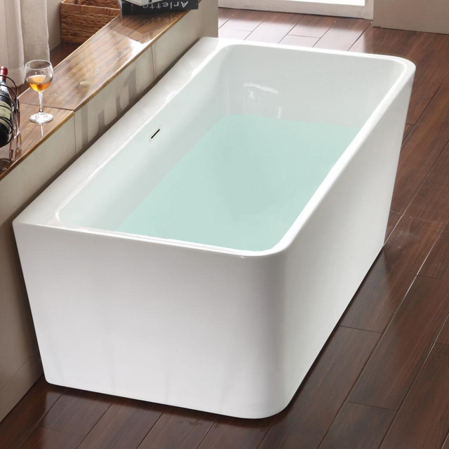 Seamless 59 or 67 In, White, Freestanding Acrylic Bathtub with Ledge for Deck-Mounted Faucet – One-piece   JBQ in Plumbing, Sinks, Toilets & Showers