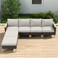Ebern Designs Gabouray 125.96" Wide Outdoor Wicker Reversible Patio Sectional with Cushions