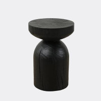Farm on table Round Contemporary Wooden Accent Table in Black, Burnt vintage cracked end table