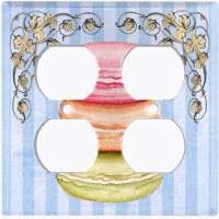 WorldAcc Metal Light Switch Plate Outlet Cover (Colourful Macaron Blue Frame Stripes - Single Toggle)