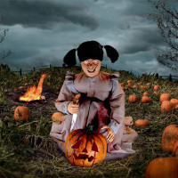 The Holiday Aisle® Pumpkin Carver Zombie Girl By Tekky, Motion-Activated Talking Scare Prop Animatronic For Indoor Or Co