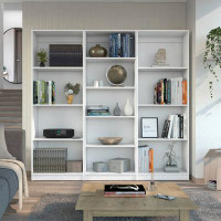 We Have Furniture Chelton 3 Piece Living Room Set with 3 Bookcases, Matt Gray/ White